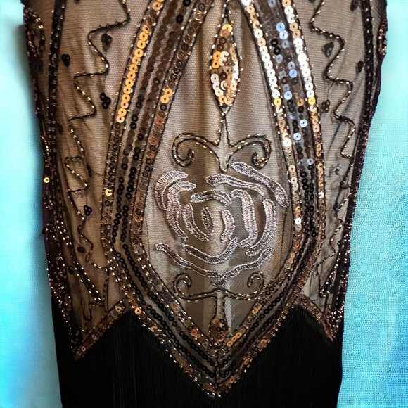 1920s Gatsby Inspired Rose and Leaves Sequin Flapper Dress (XL) - Picture 11 of 14